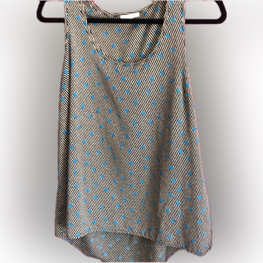 Pleione Patterned Top size small rare tank pleats holiday party blue black gray